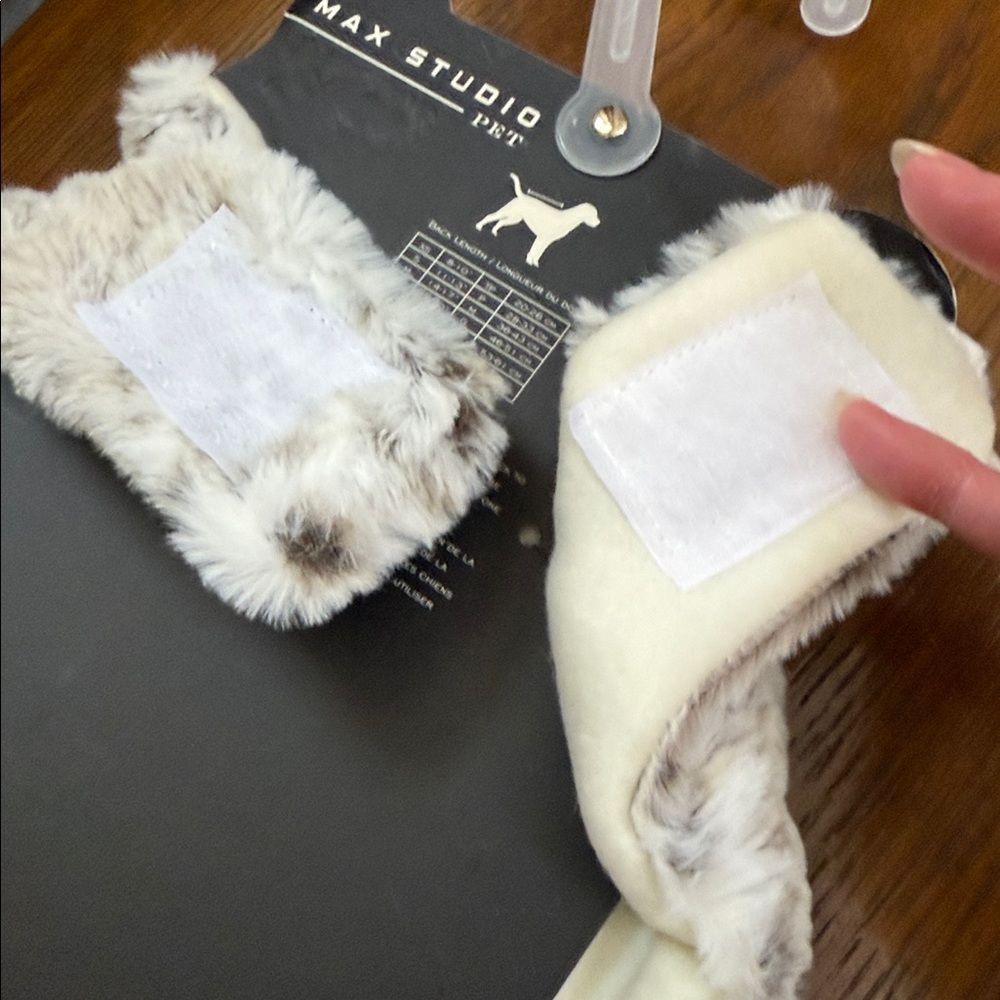 Max Studio Plush Faux Fur Pet Jacket. In white grey snow leopard faux fur.  XS. - Picture 10 of 13
